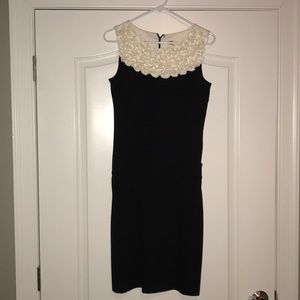 Black dress with off white floral neckline, size 8